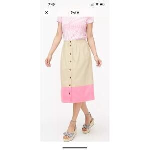 J. Crew Women's Colorblock Linen Cotton Midi Skirt, Beige/Pink‎ Size XL NEW